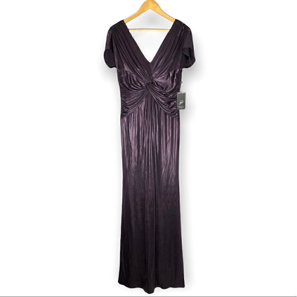 Adrianna Papell Metallic Purple Twist Cap Sleeve Gown